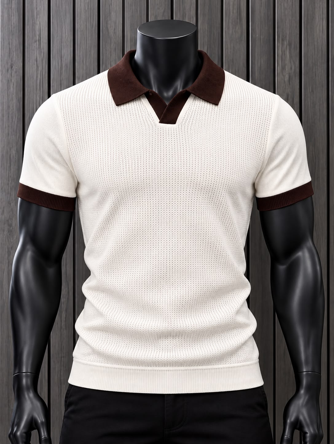 Polo Tejido Hombre Redox Crema con Cuello Café