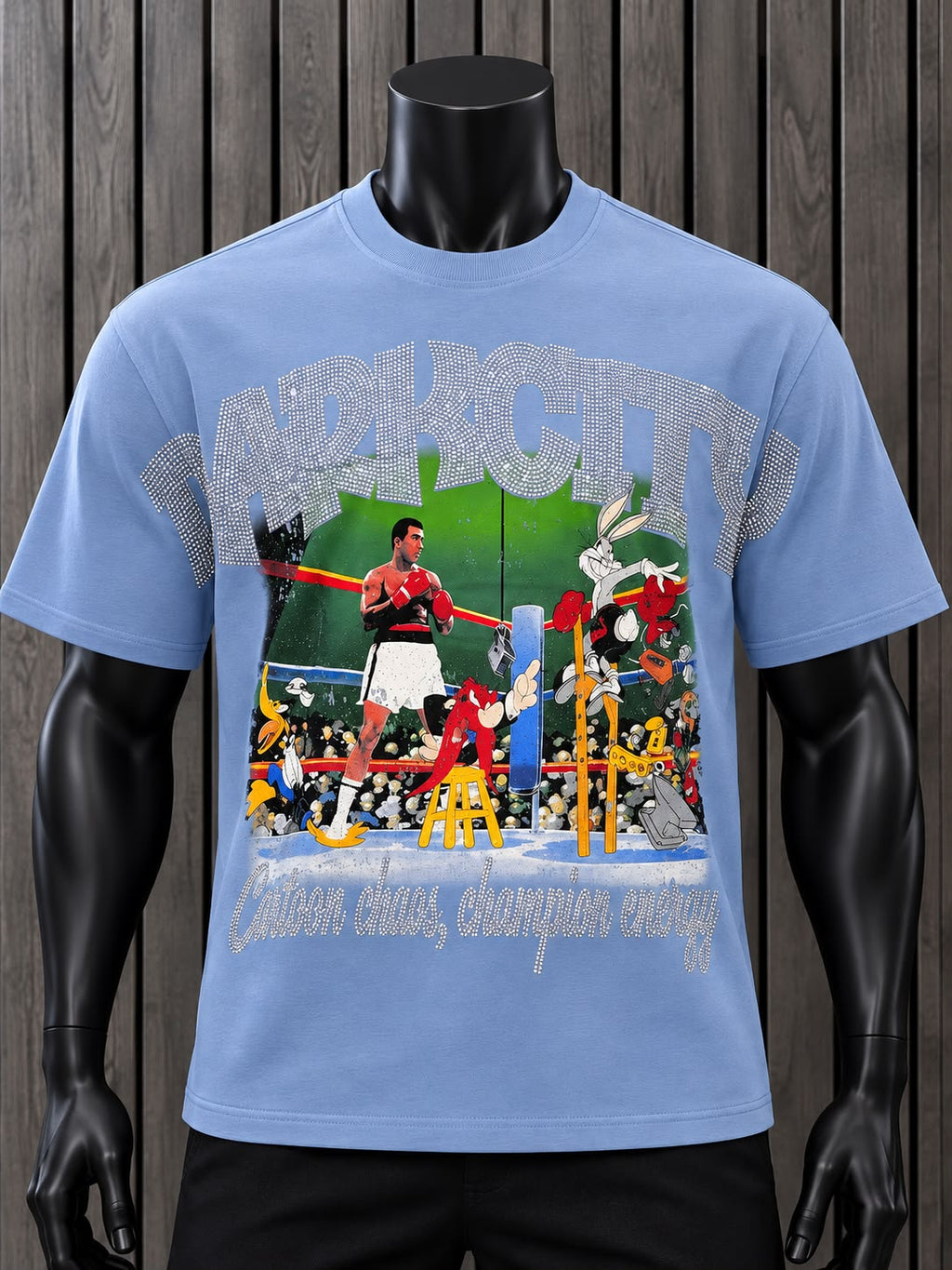 Playera Hombre DarkCity Azul con Estampado de Boxeo