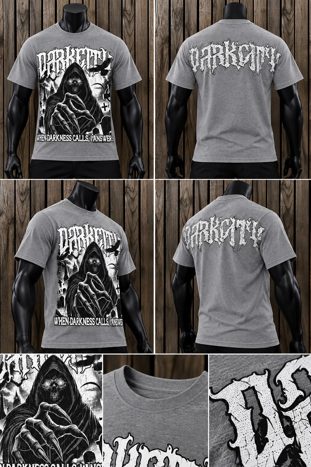 Playera Hombre DarkCity Gris con Estampado Gótico
