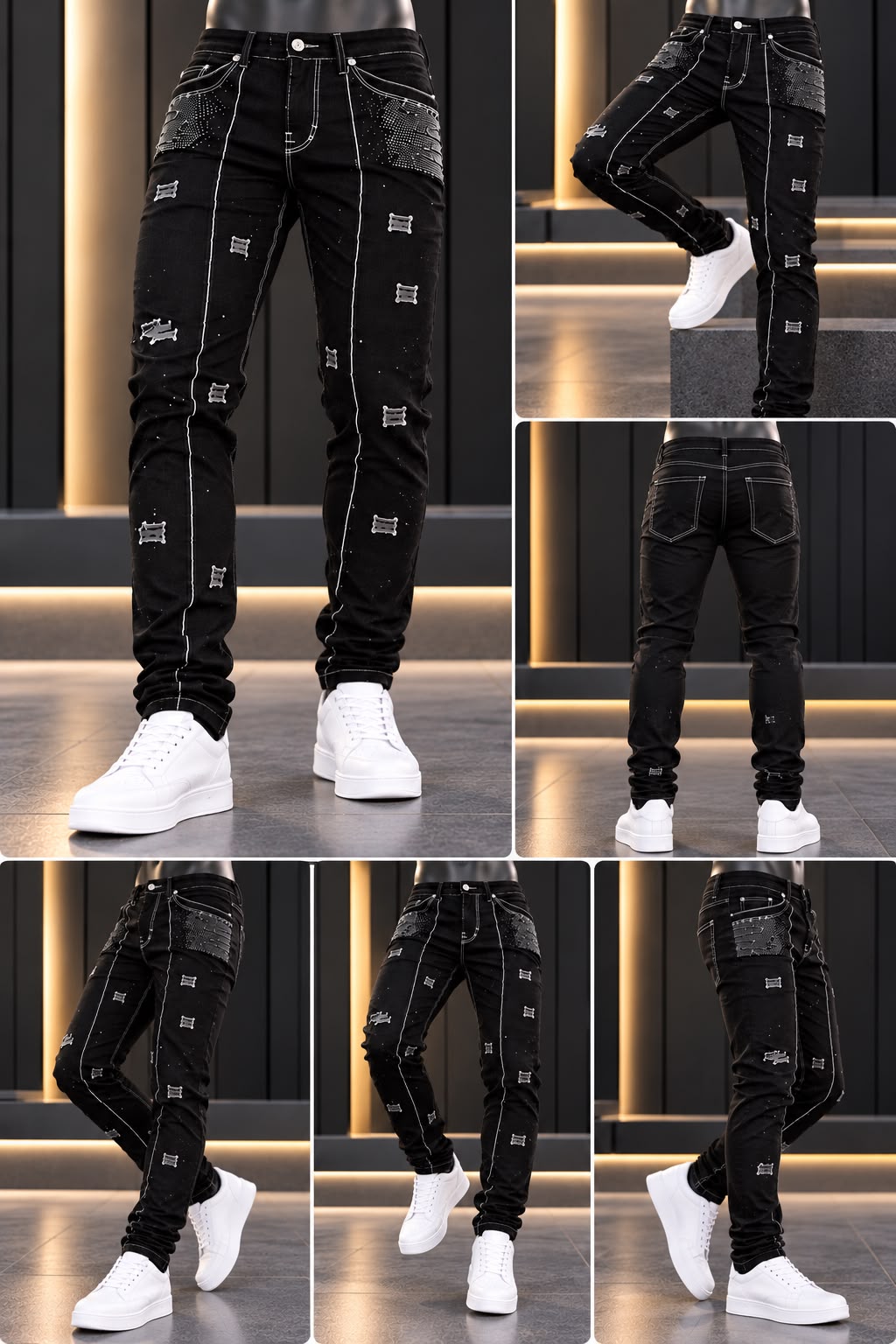 Pantalón JC URBAN Negro con Bolsillos y Detalles Decorativos