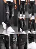 Jeans Beta Brand; Negro Skinny Distressed con Diseño Texturizado