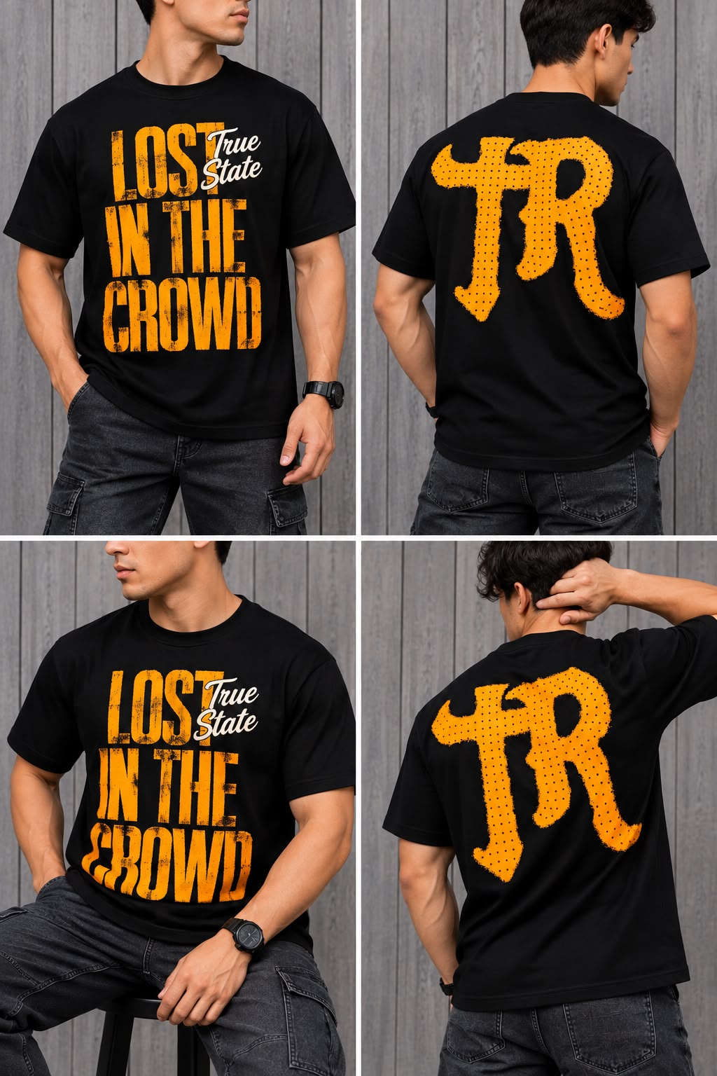Playera True Religion; Negra Lost in the Crowd – Estampado Urbano