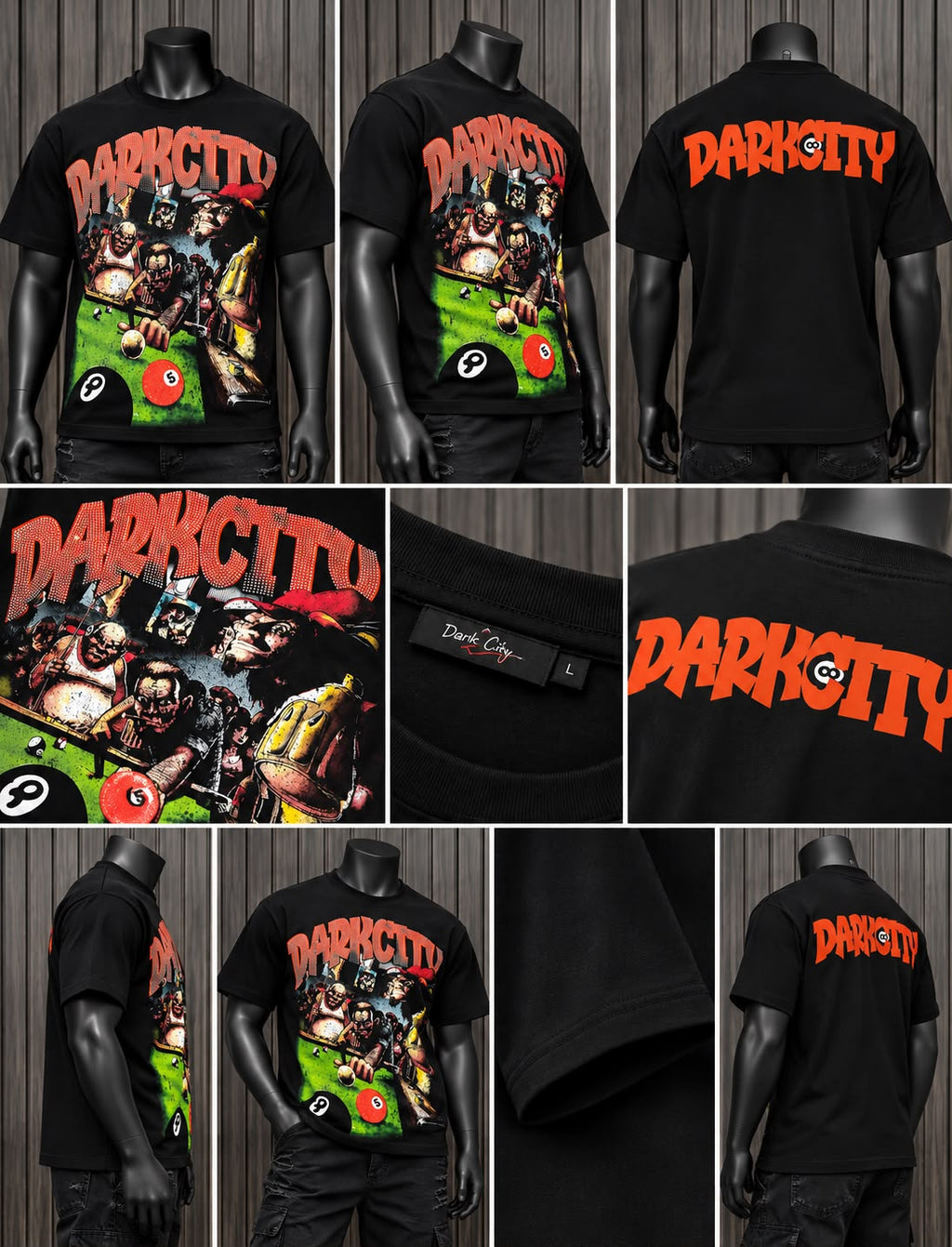 Playera Dark City Negra – Diseño Gráfico de Billar