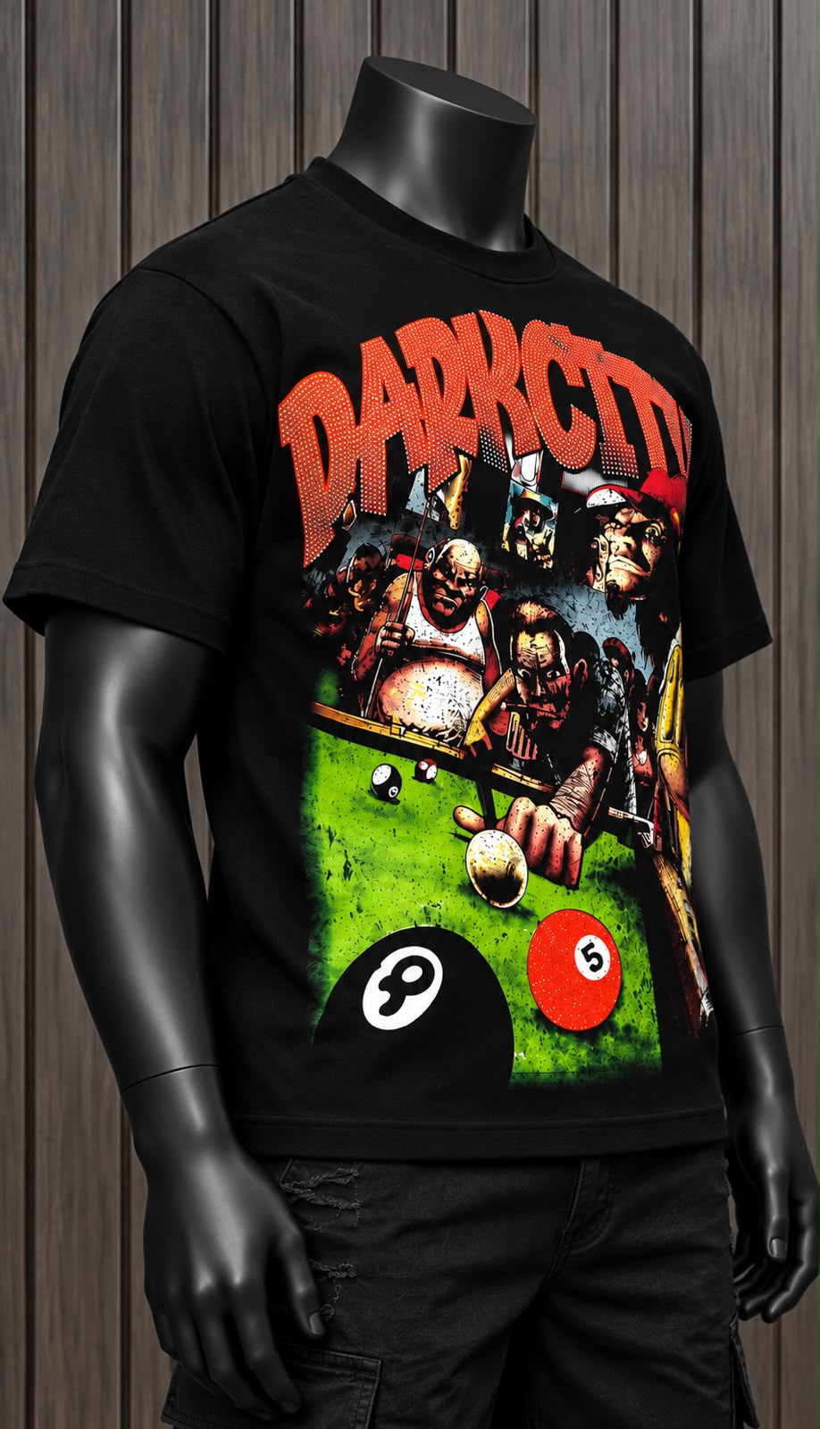 Playera Dark City Negra – Diseño Gráfico de Billar