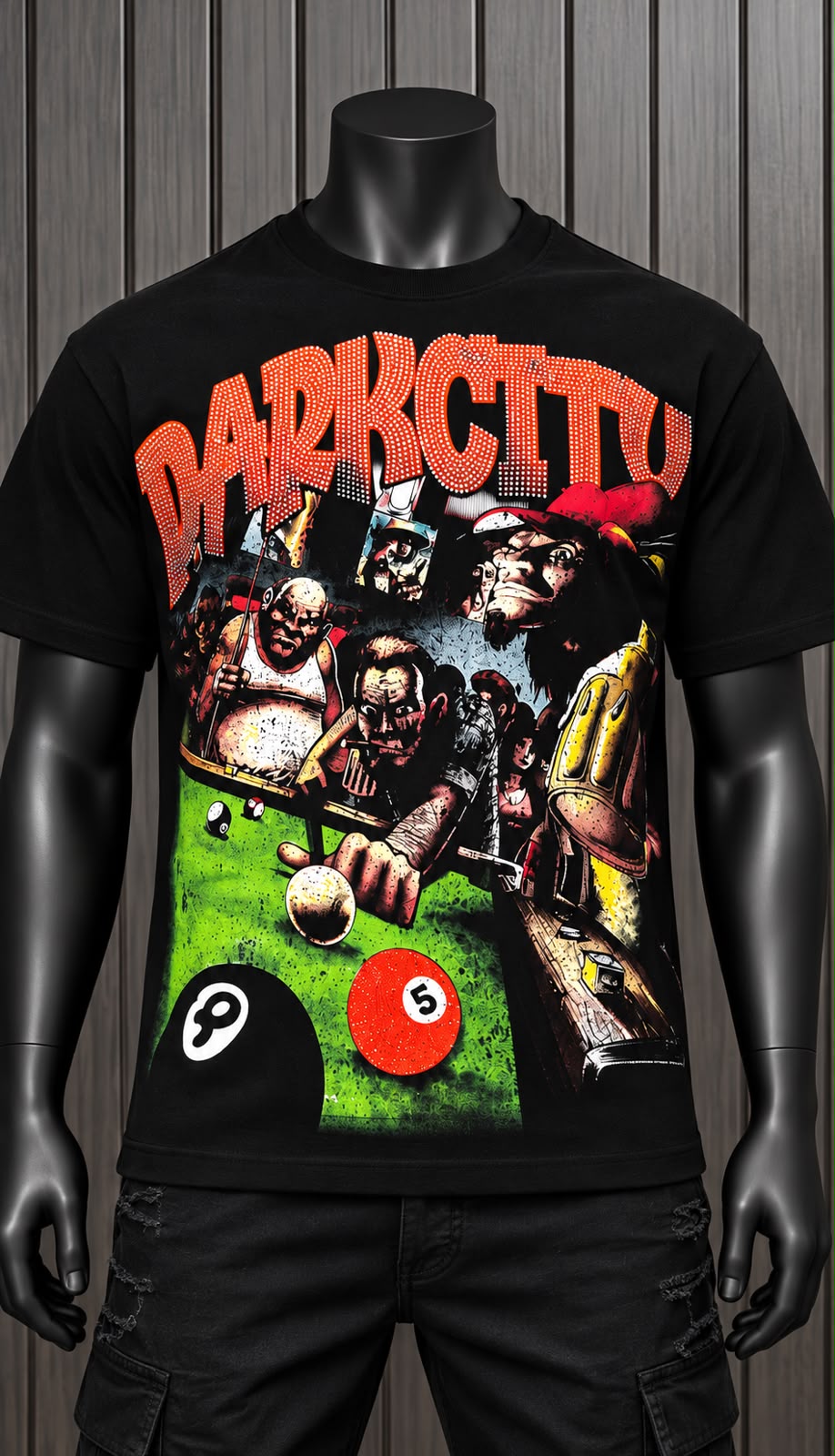 Playera Dark City Negra – Diseño Gráfico de Billar