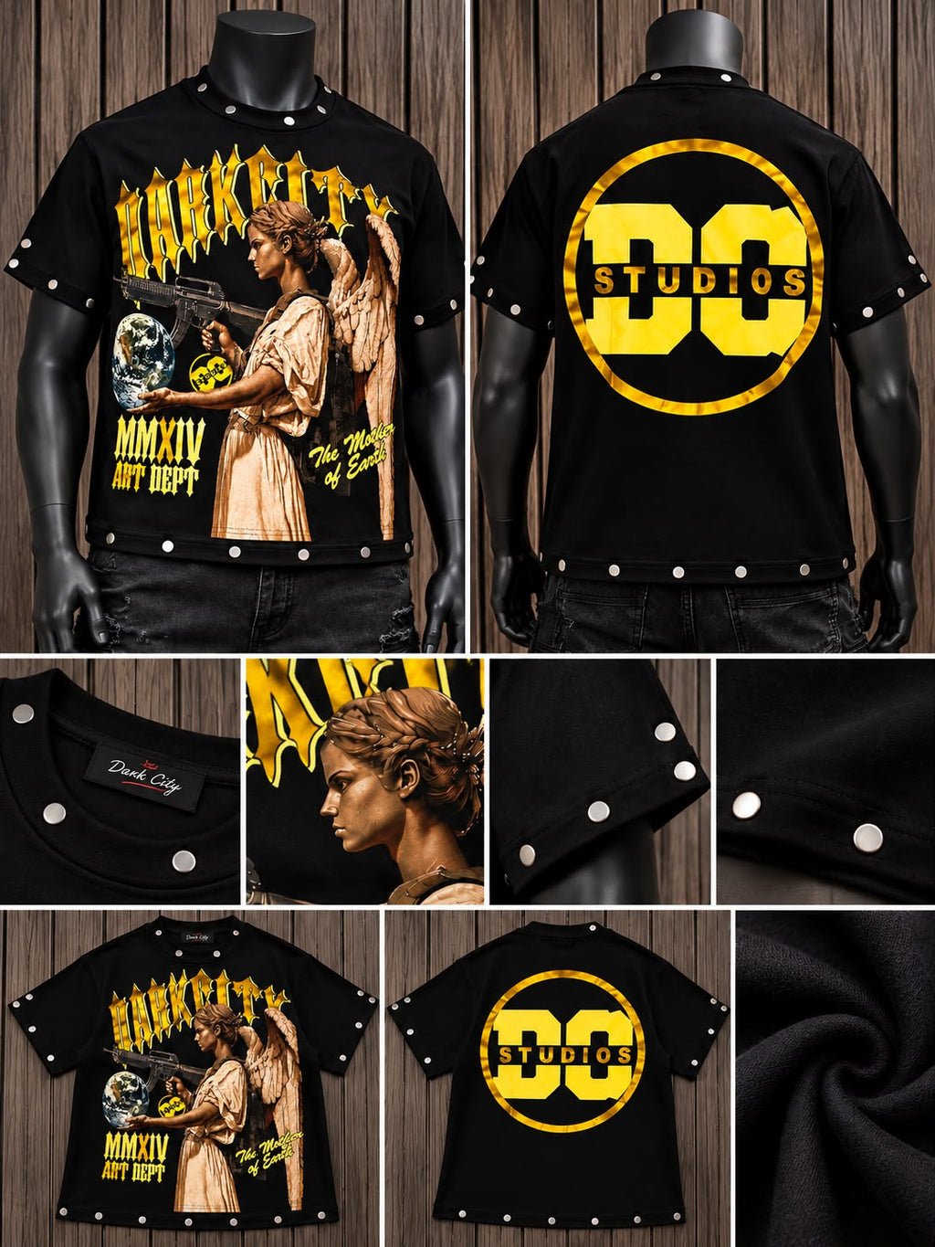 Playera Dark City; Negra con Estampado Dorado