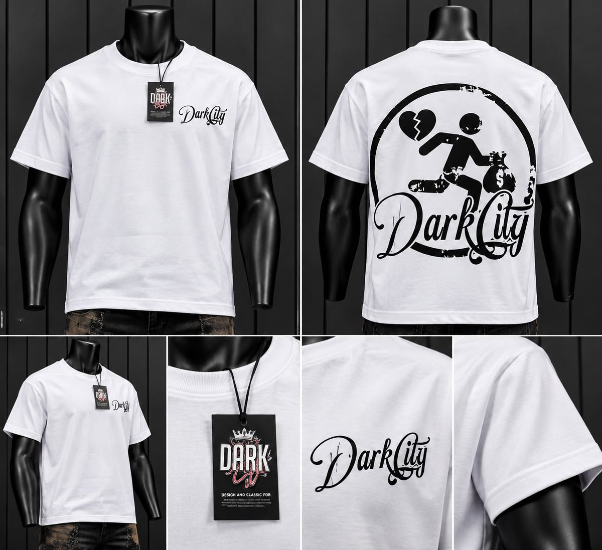 Playera Dark City Blanca – Diseño Urbano Frente y Espalda