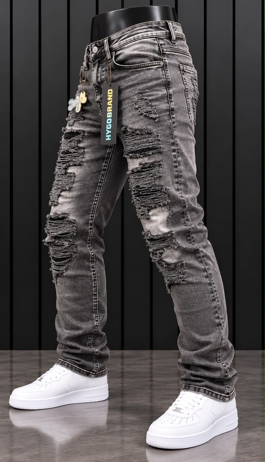 Jeans HYGO BRAND; Gris Deslavado Destroyed – Estilo Urbano