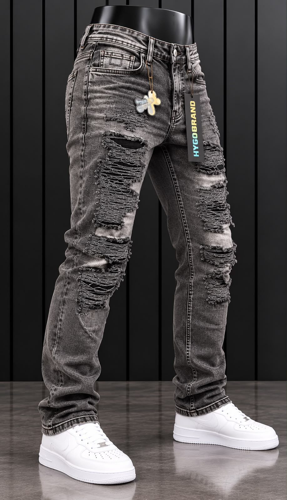 Jeans HYGO BRAND; Gris Deslavado Destroyed – Estilo Urbano