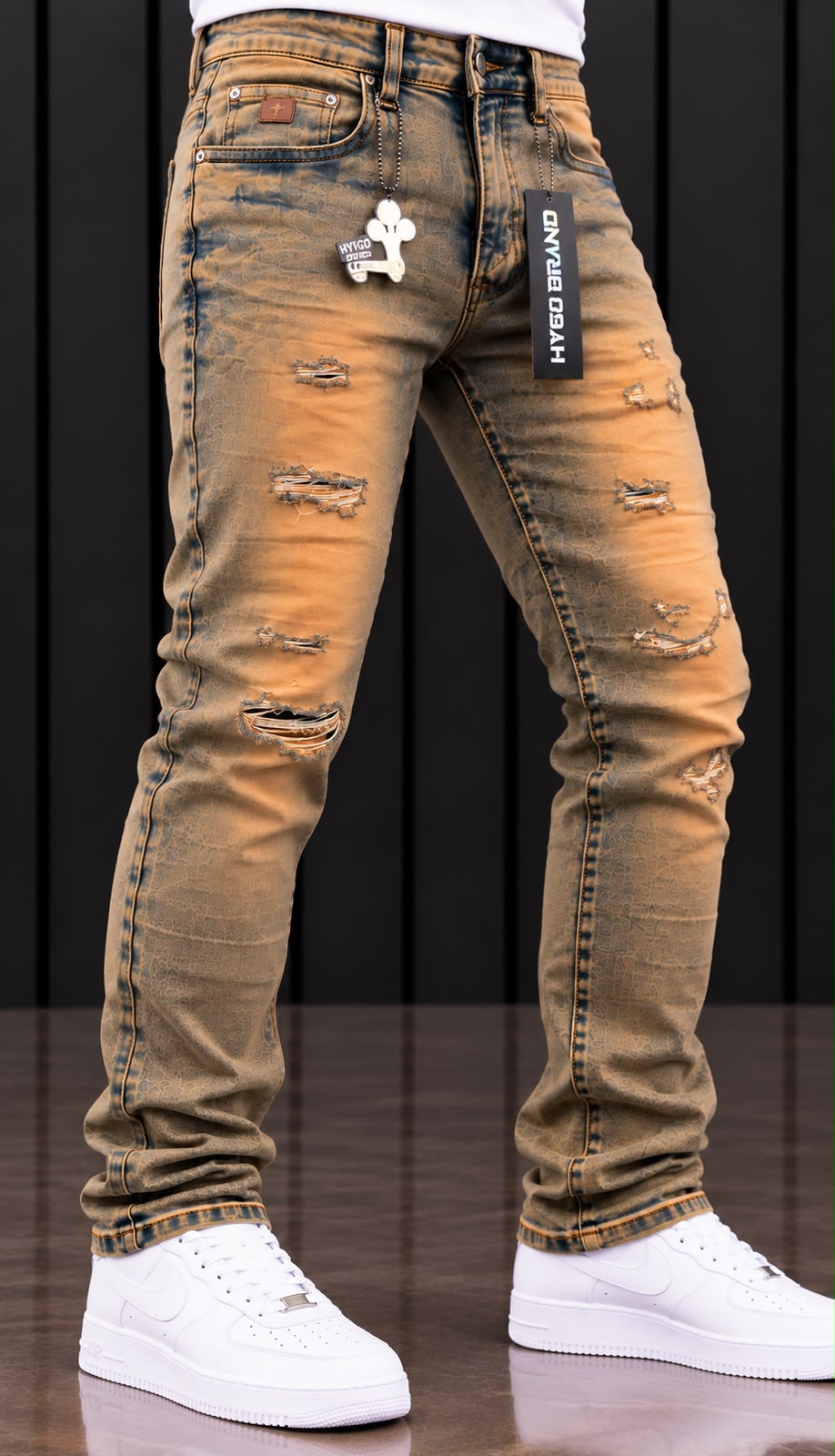 Jeans HYGO Brand Distressed – Lavado Vintage Camel