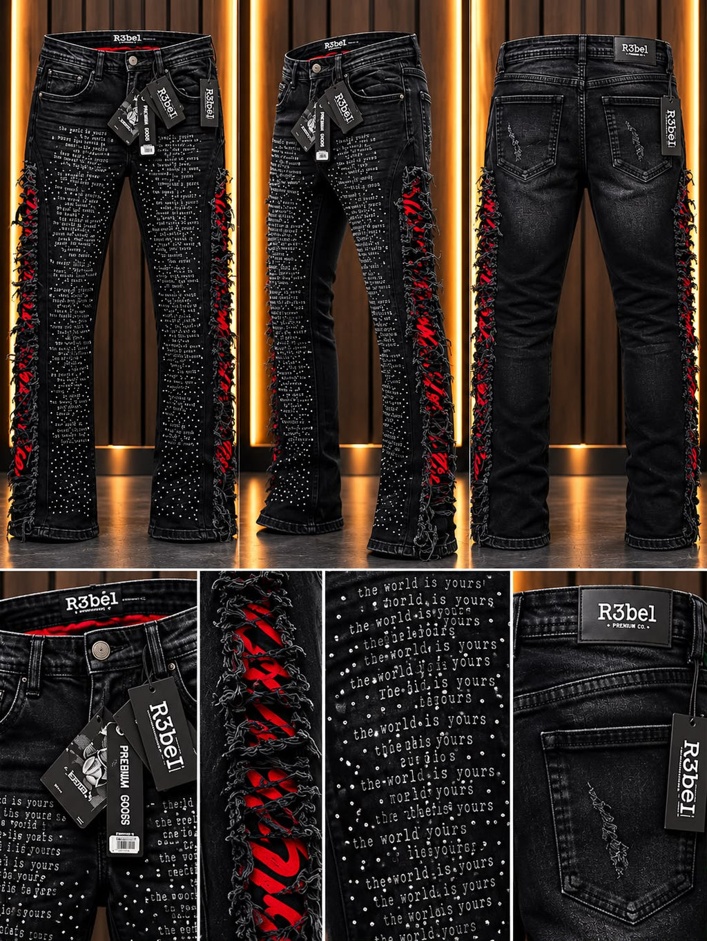 Jeans R3bel Premium Goods Negros con Detalles Rojos