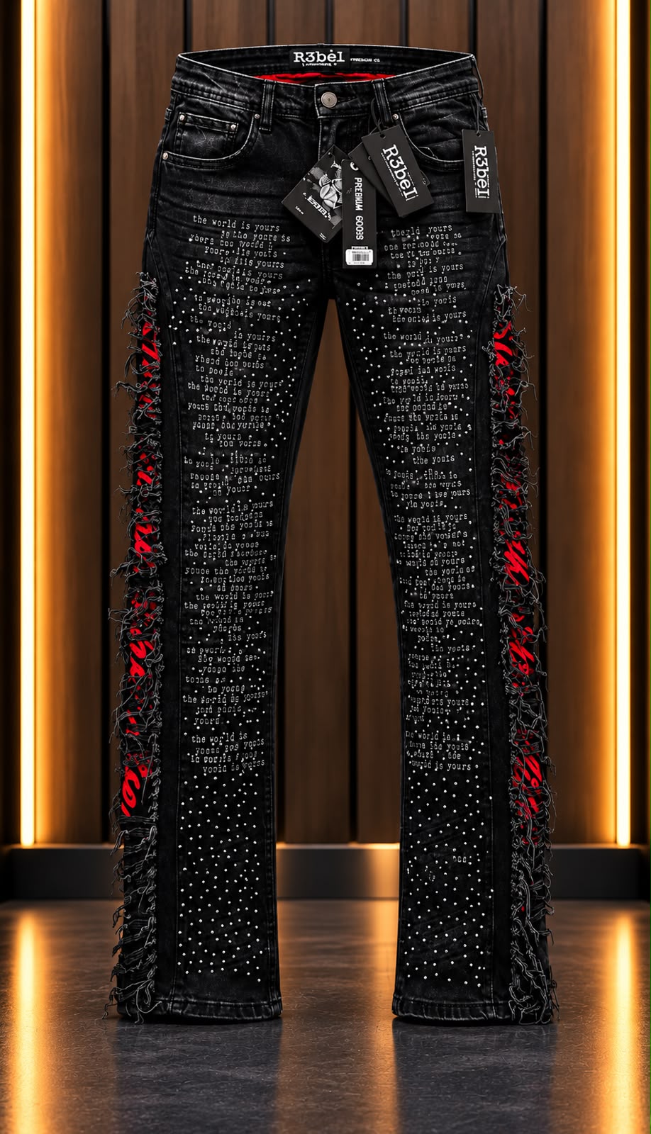 Jeans R3bel Premium Goods Negros con Detalles Rojos