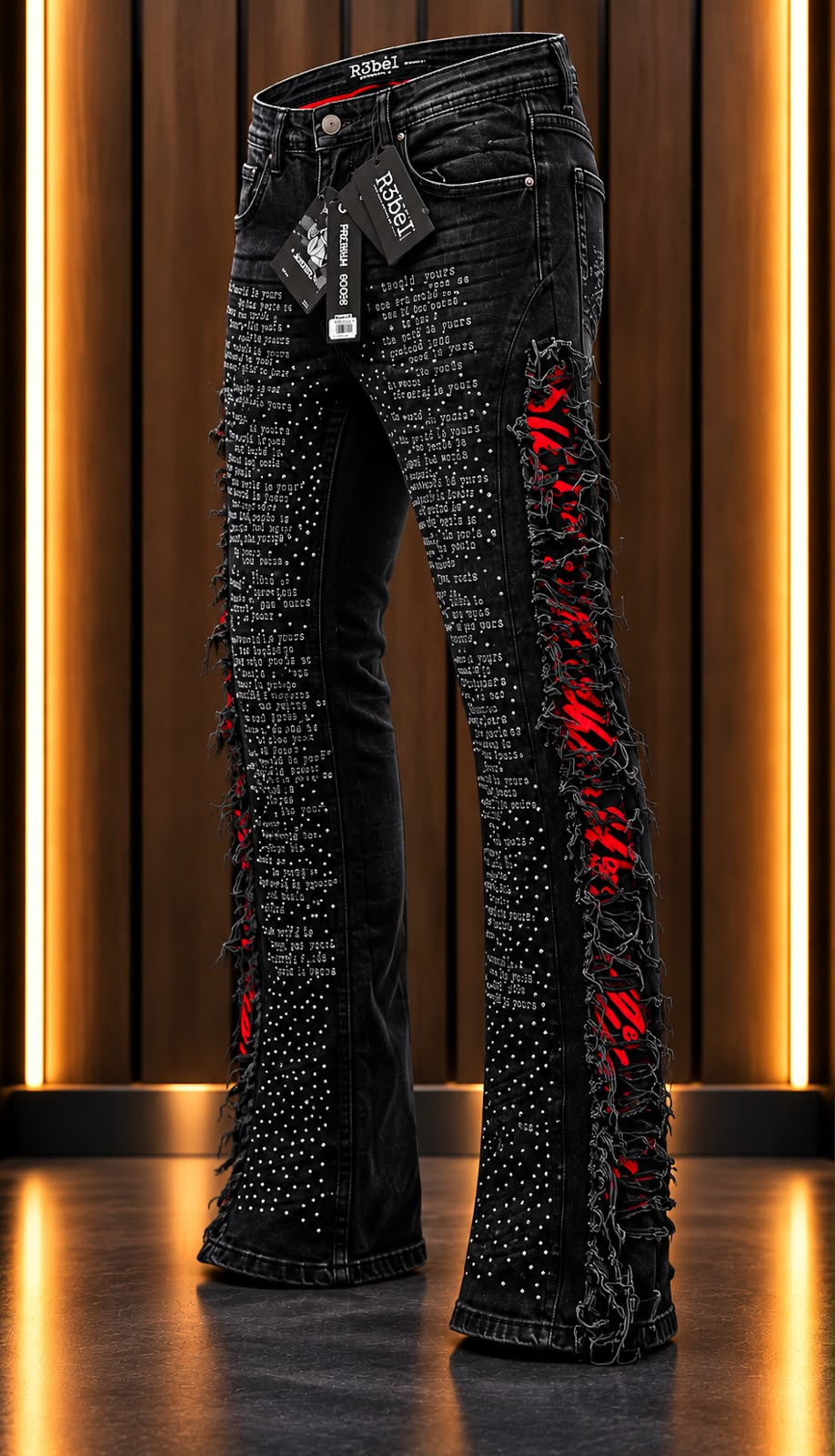 Jeans R3bel Premium Goods Negros con Detalles Rojos