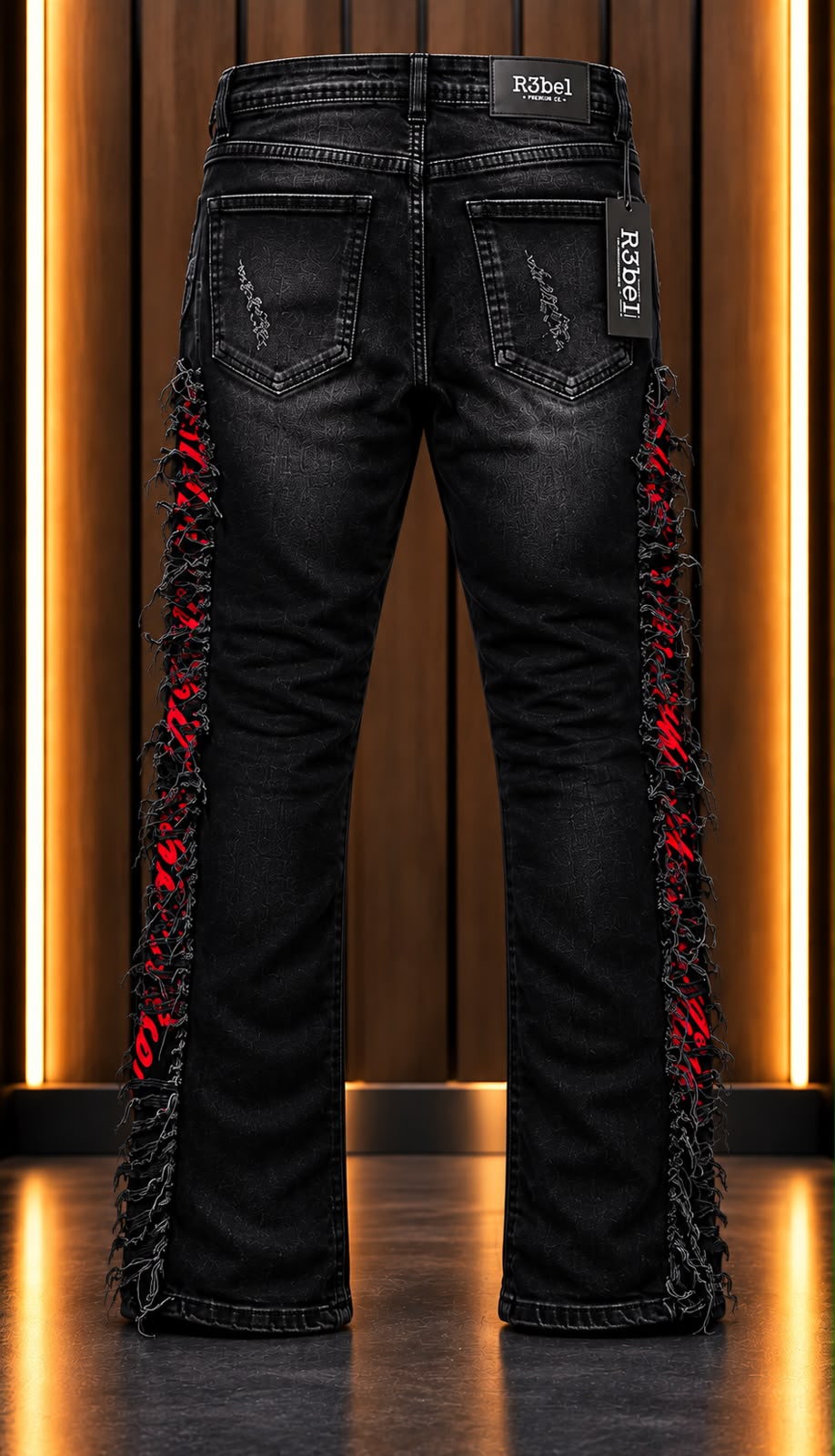 Jeans R3bel Premium Goods Negros con Detalles Rojos