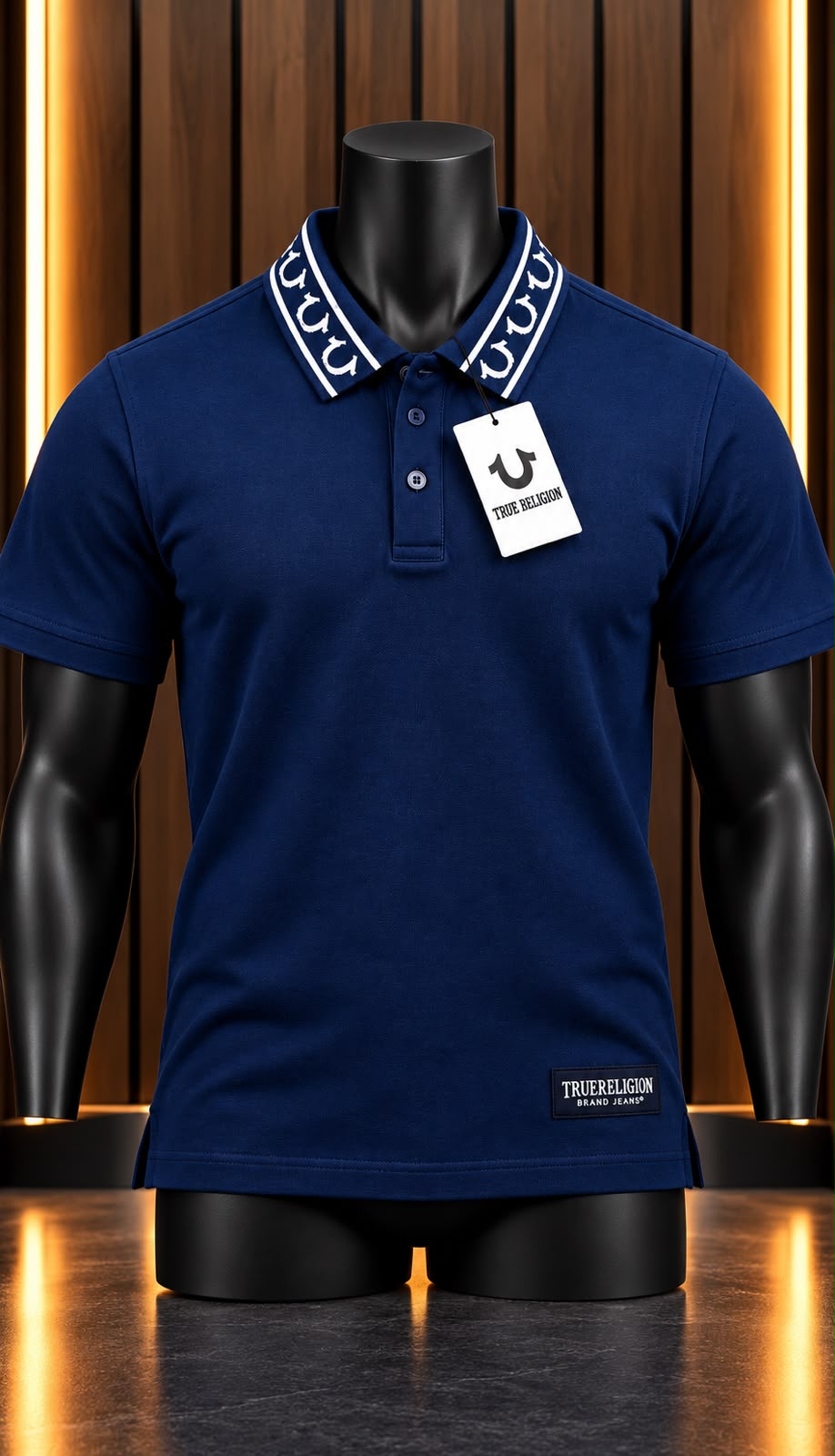 Playera Polo True Religion Azul Marino con Cuello Detallado
