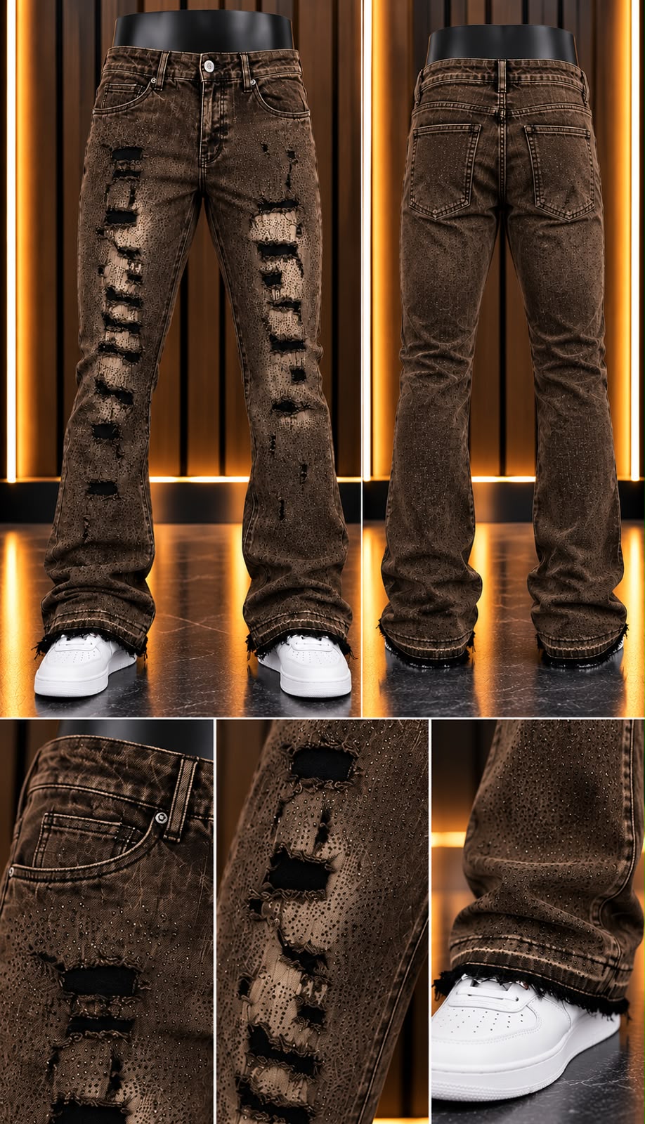 Jeans STUD Premium Stacked Fit Destroyed Café