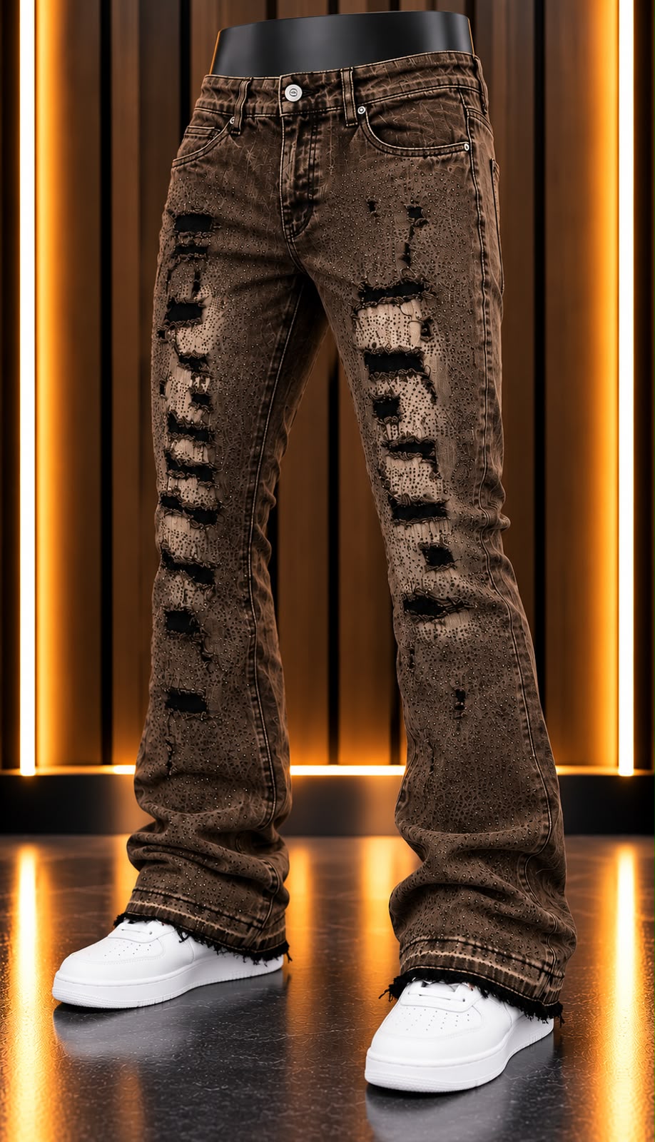 Jeans STUD Premium Stacked Fit Destroyed Café