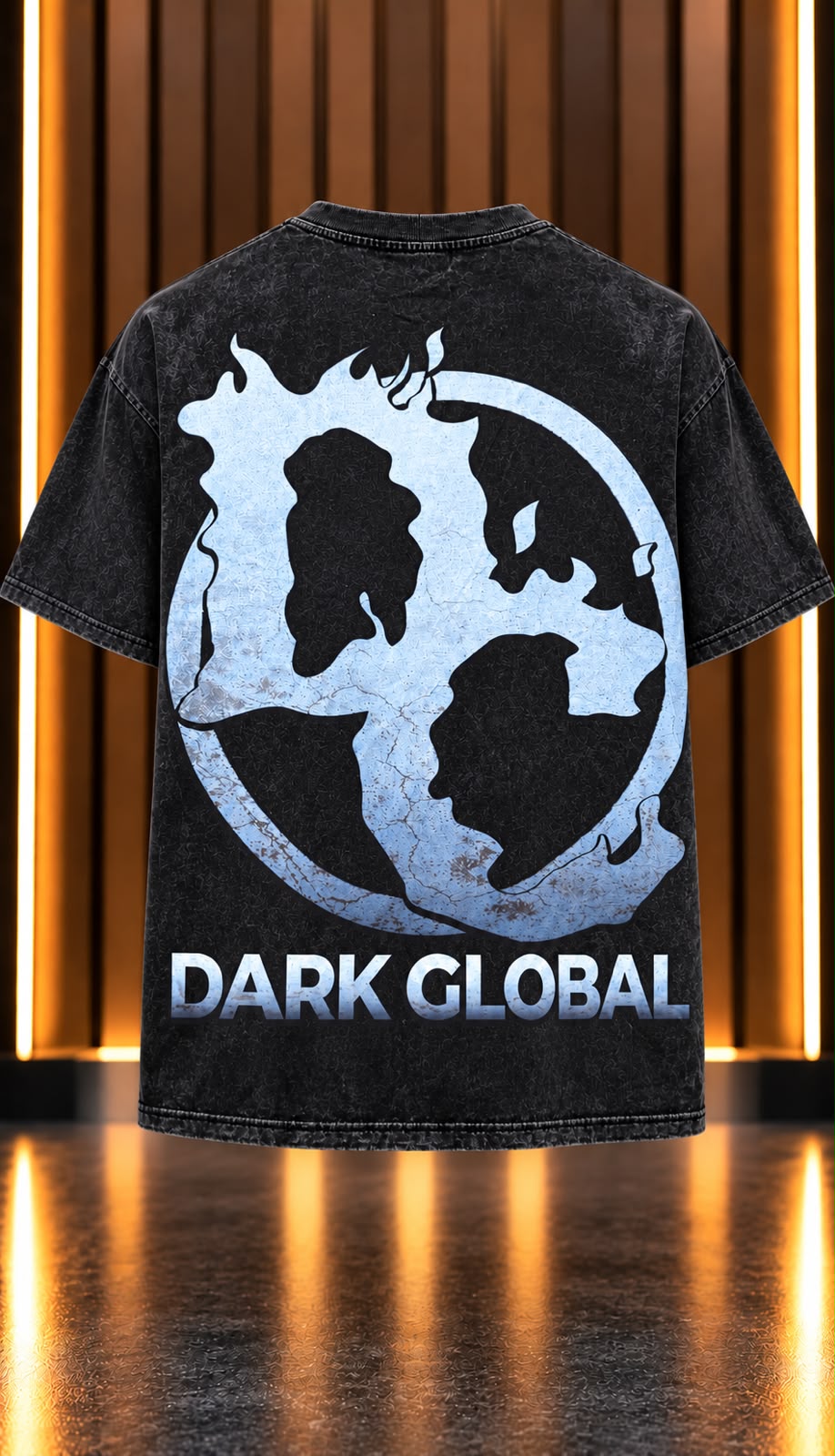 Playera Dark City Global Negra Acid Wash