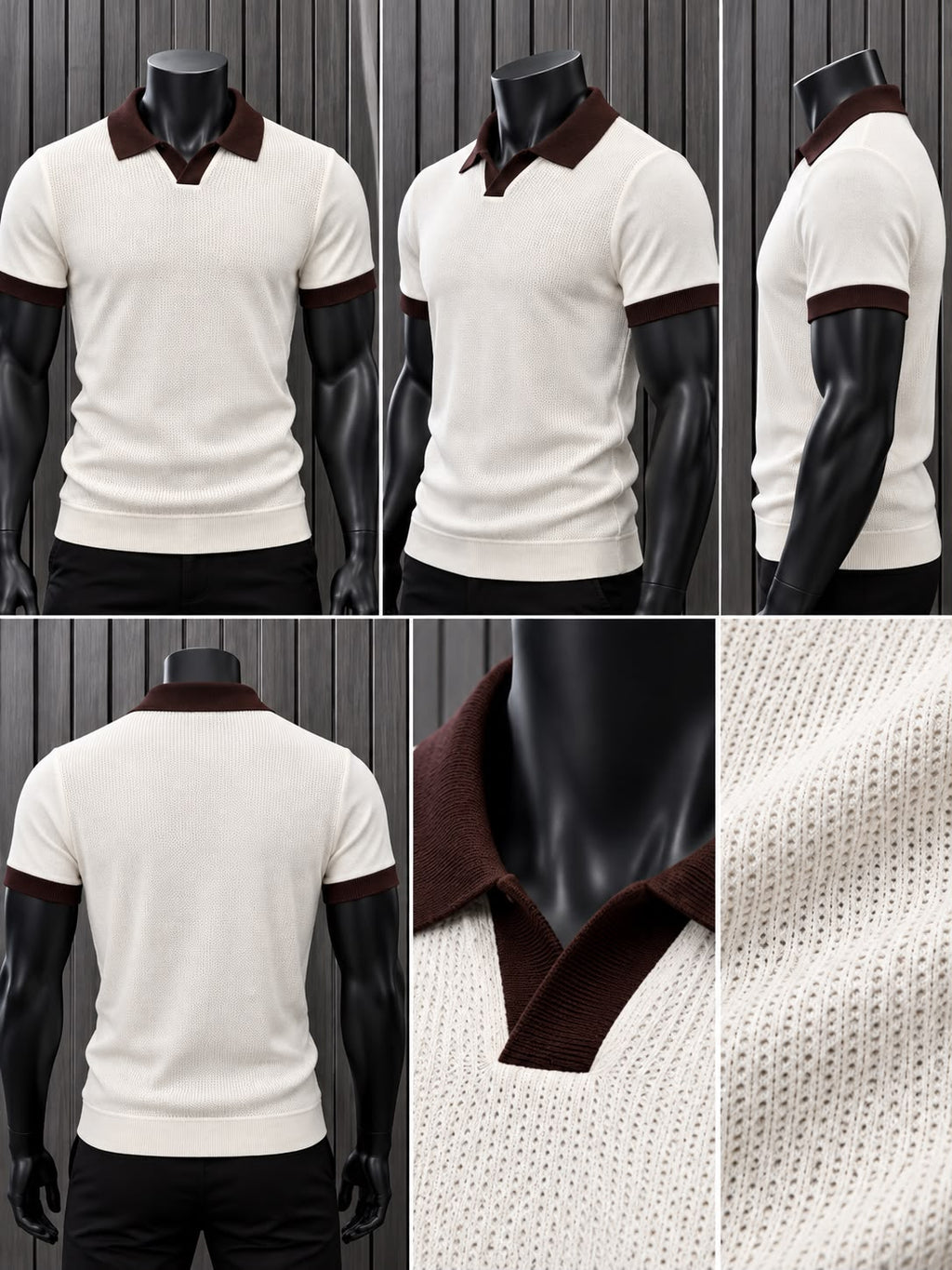 Polo Tejido Hombre Redox Crema con Cuello Café