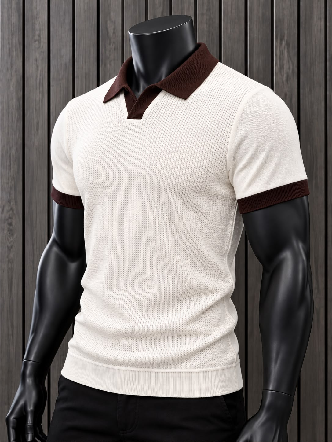 Polo Tejido Hombre Redox Crema con Cuello Café