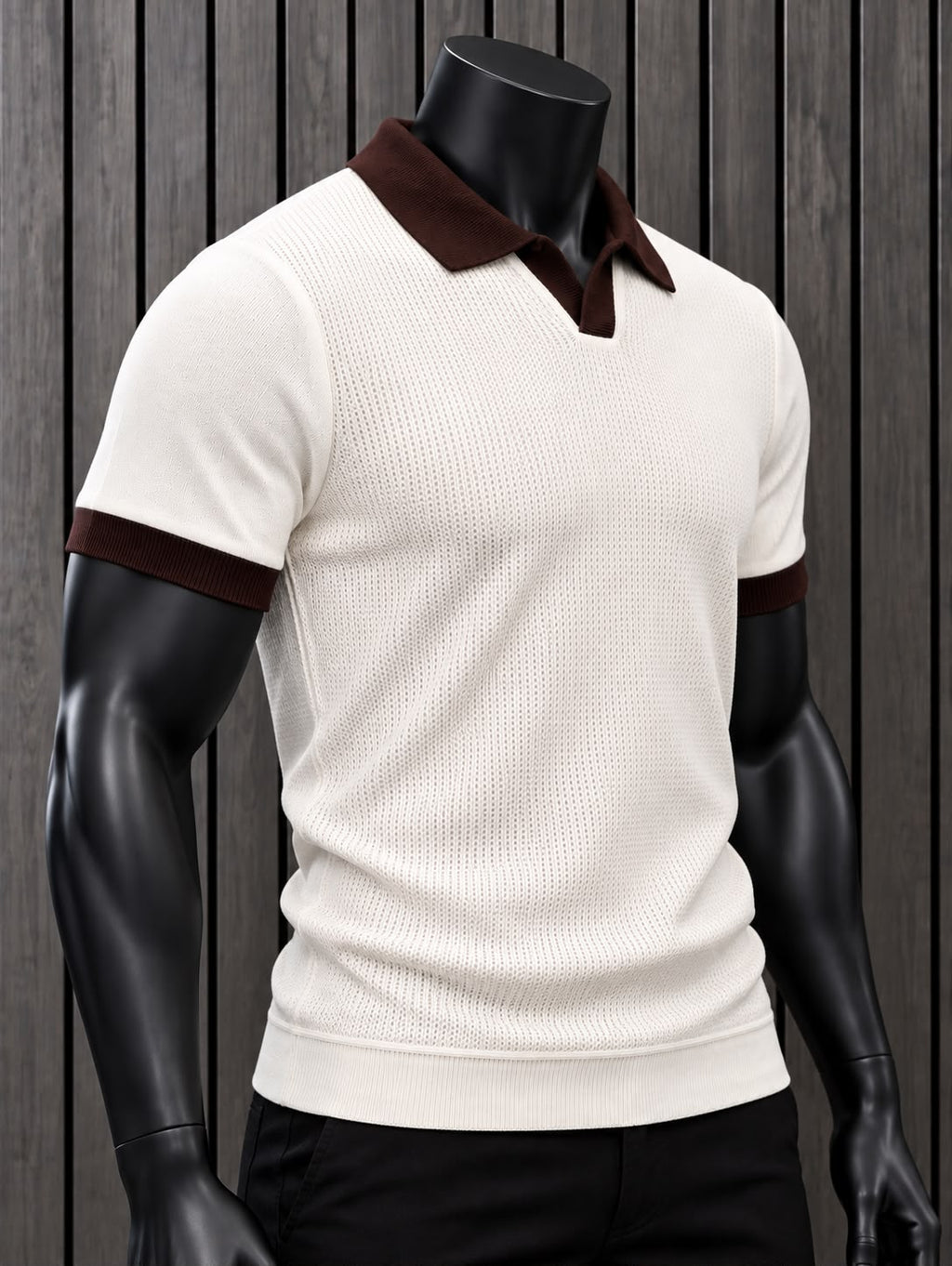 Polo Tejido Hombre Redox Crema con Cuello Café