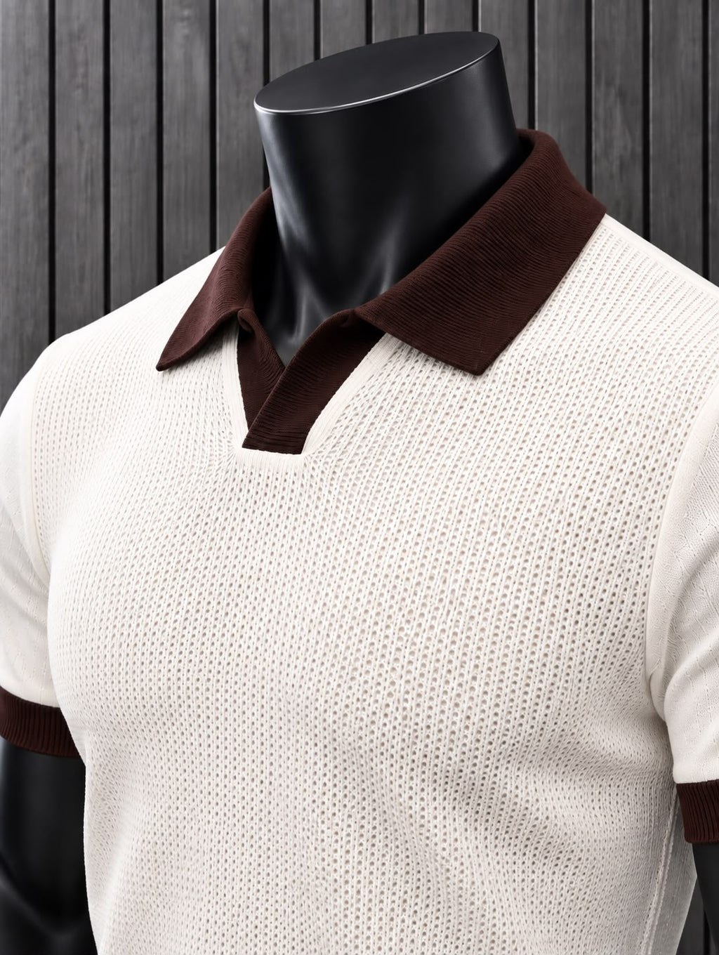 Polo Tejido Hombre Redox Crema con Cuello Café