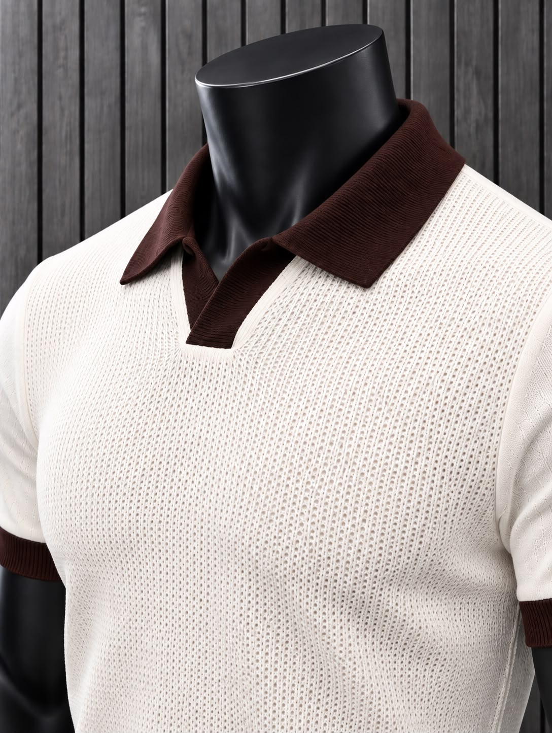 Polo Tejido Hombre Redox Crema con Cuello Café