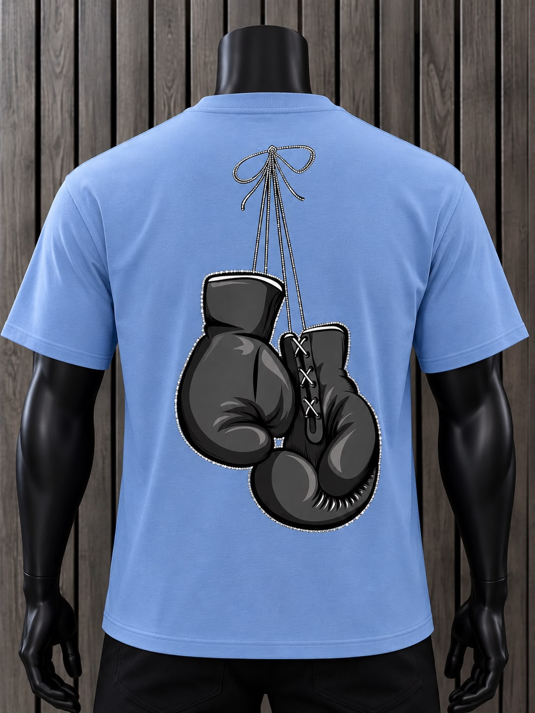 Playera Hombre DarkCity Azul con Estampado de Boxeo