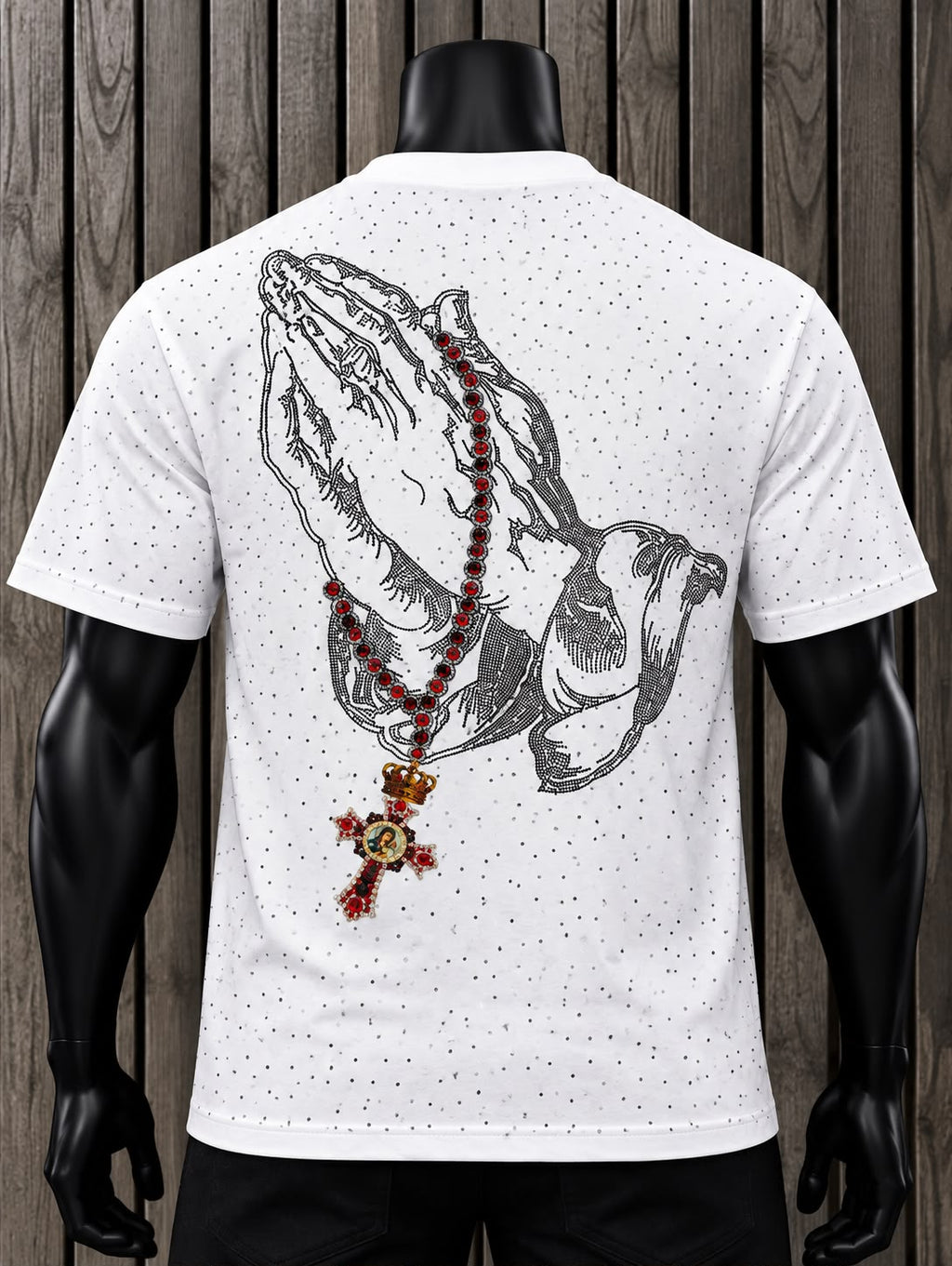 Playera Hombre DarkCity Blanca con Estampado de Ojos y Cruz