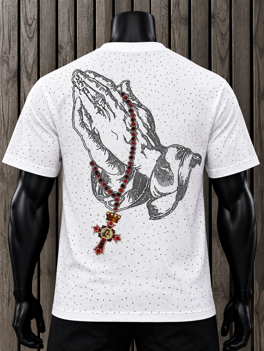 Playera Hombre DarkCity Blanca con Estampado de Ojos y Cruz