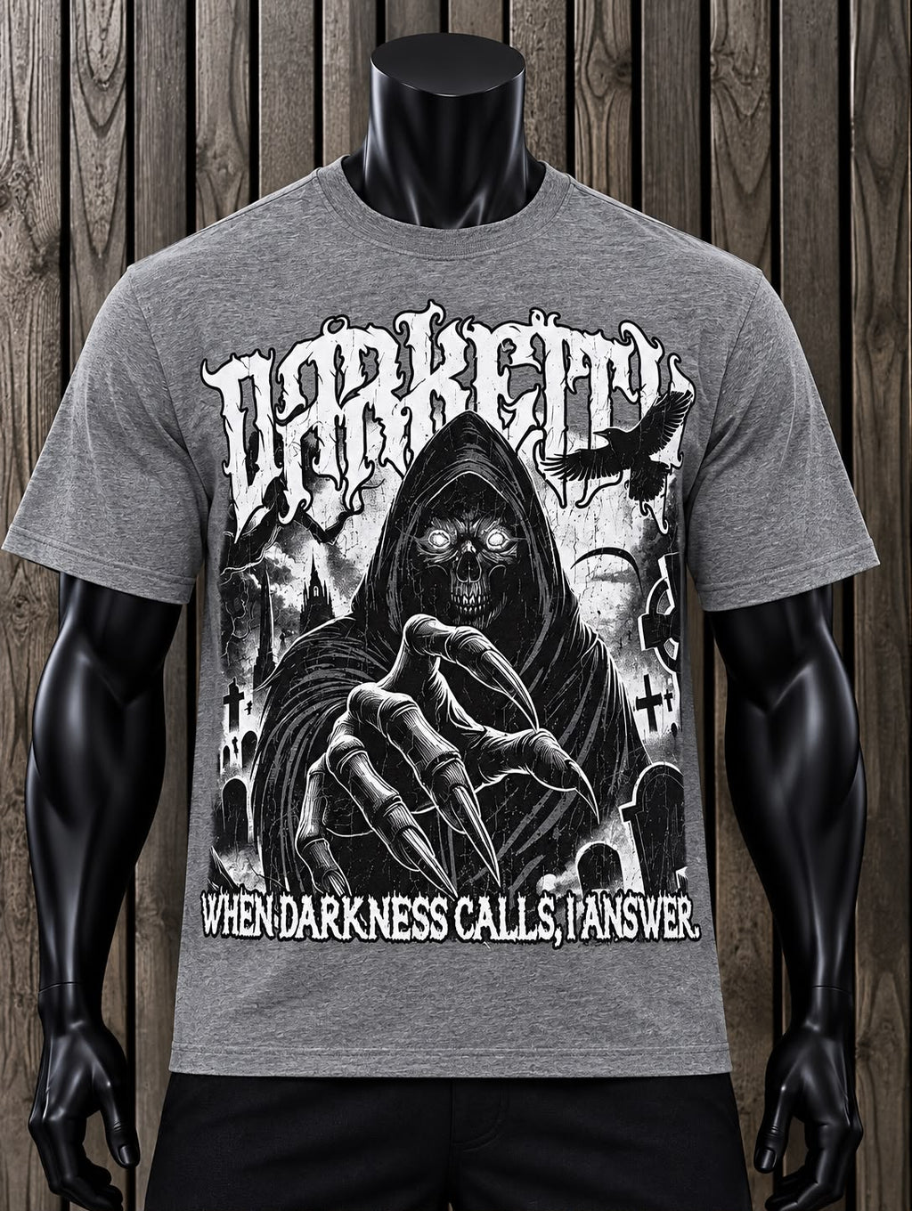 Playera Hombre DarkCity Gris con Estampado Gótico