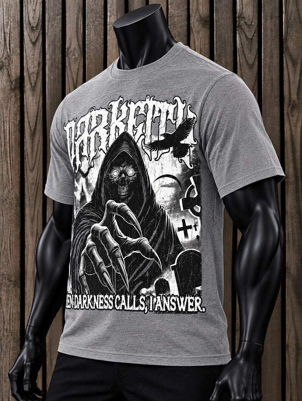 Playera Hombre DarkCity Gris con Estampado Gótico