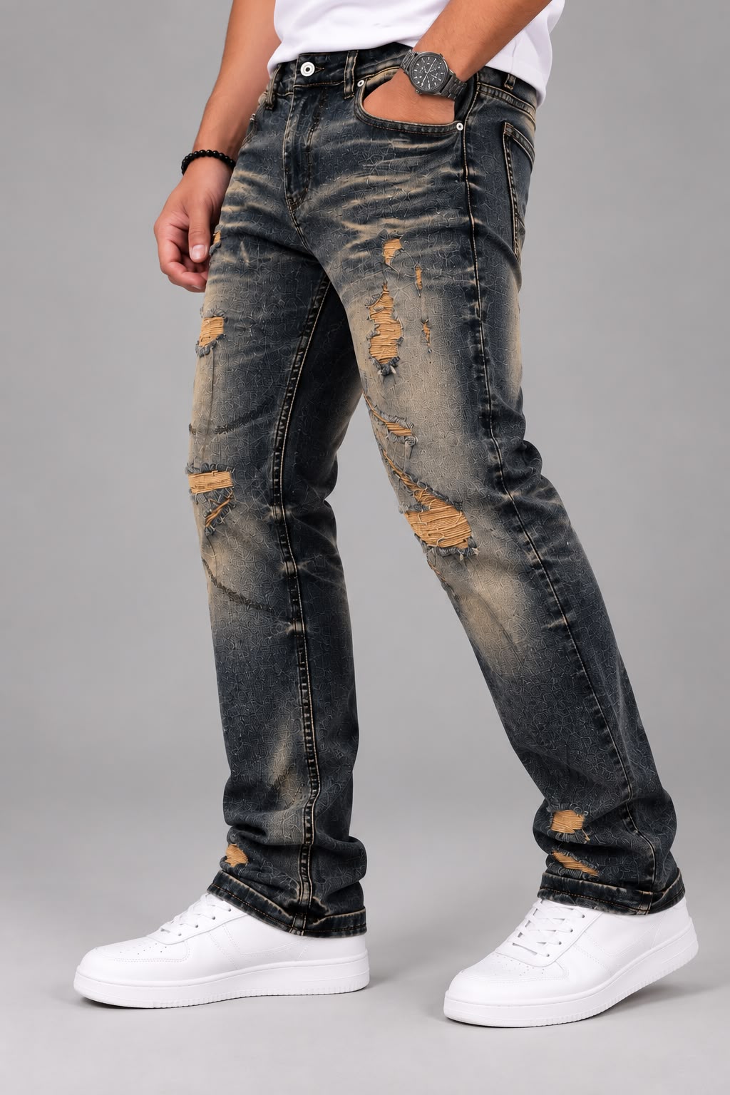 Pantalón JC URBAN; Gris Oscuro Desgastado con Roturas