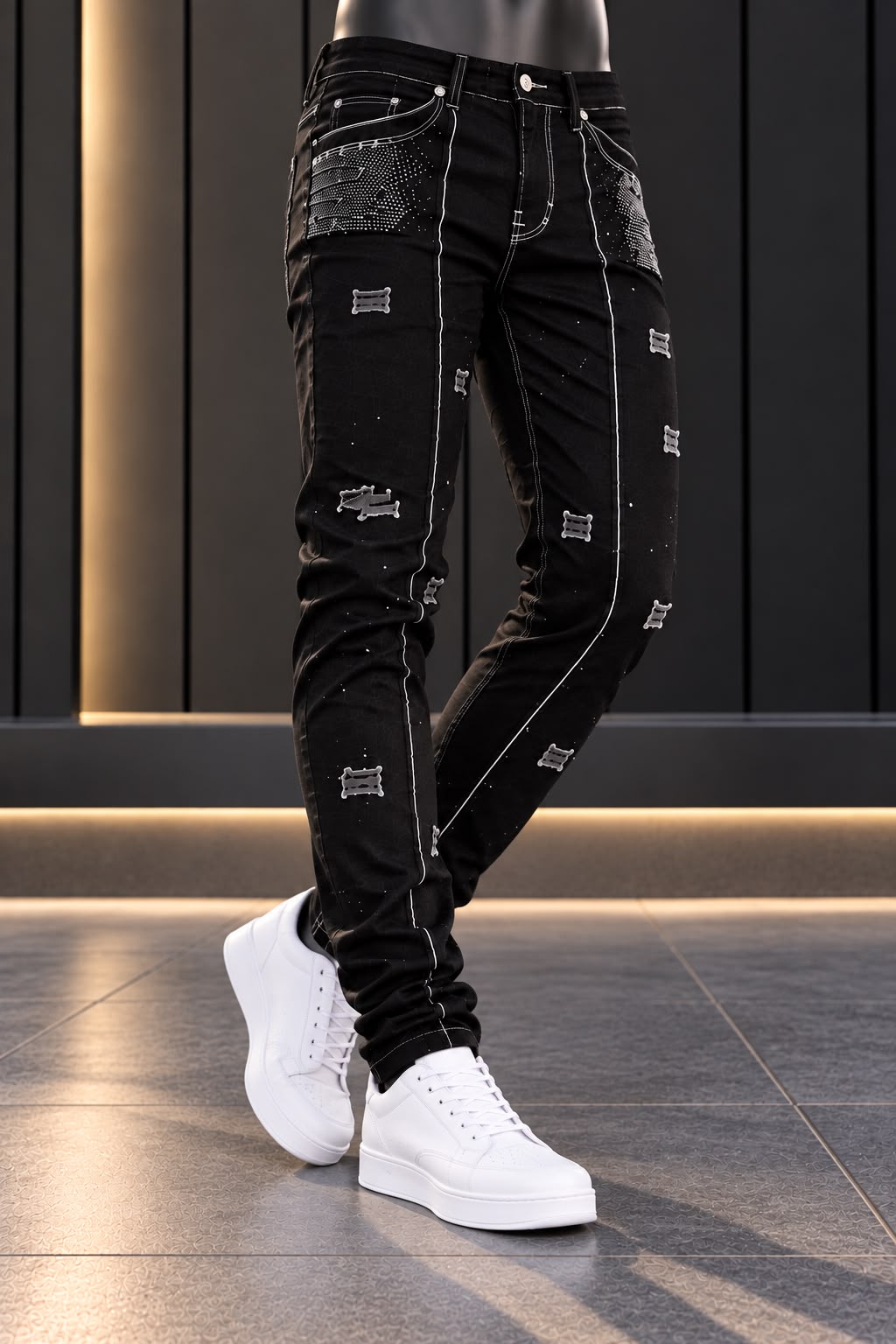 Pantalón JC URBAN Negro con Bolsillos y Detalles Decorativos