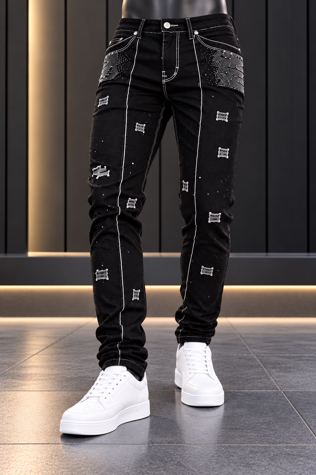 Pantalón JC URBAN Negro con Bolsillos y Detalles Decorativos